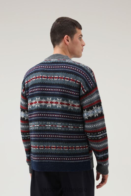 Fair Isle ronde hals van scheermesje Shetlandwol Woolrich Heren 8TTN0673 houtskool kleding