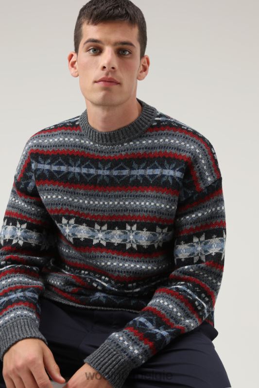Fair Isle ronde hals van scheermesje Shetlandwol Woolrich Heren 8TTN0673 houtskool kleding