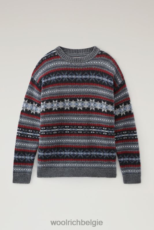 Fair Isle ronde hals van scheermesje Shetlandwol Woolrich Heren 8TTN0673 houtskool kleding