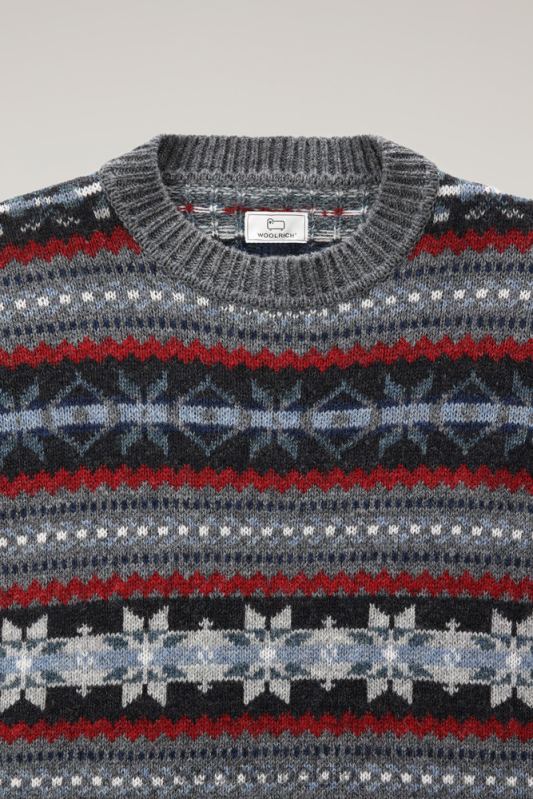 Fair Isle ronde hals van scheermesje Shetlandwol Woolrich Heren 8TTN0673 houtskool kleding