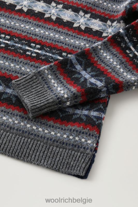 Fair Isle ronde hals van scheermesje Shetlandwol Woolrich Heren 8TTN0673 houtskool kleding