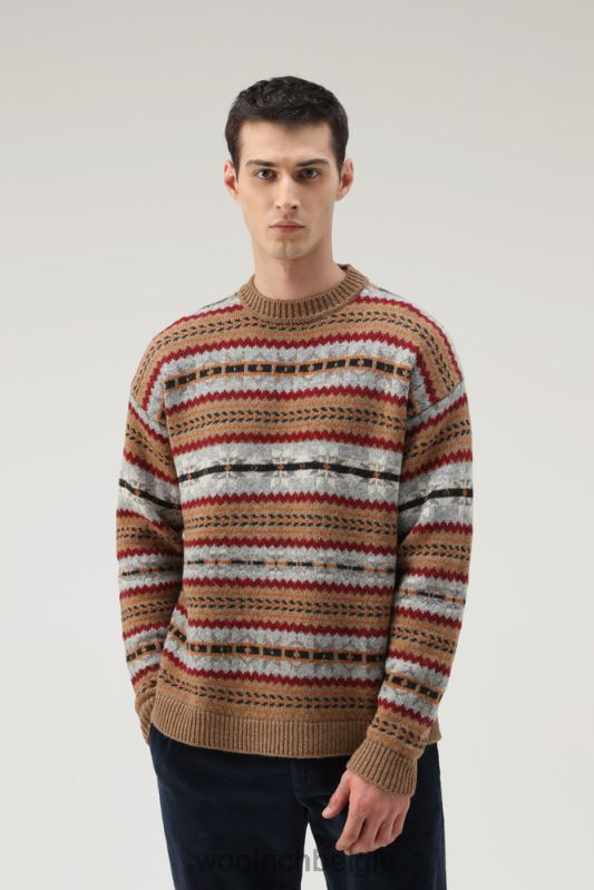 Fair Isle ronde hals van scheermesje Shetlandwol Woolrich Heren 8TTN0674 donkere kameel kleding