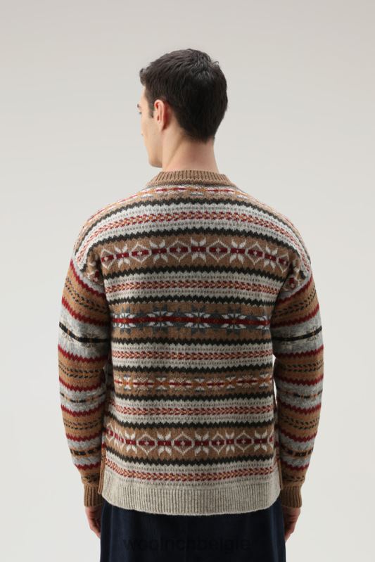 Fair Isle ronde hals van scheermesje Shetlandwol Woolrich Heren 8TTN0674 donkere kameel kleding