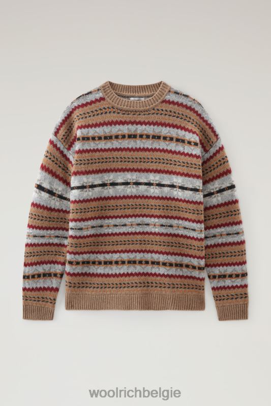 Fair Isle ronde hals van scheermesje Shetlandwol Woolrich Heren 8TTN0674 donkere kameel kleding