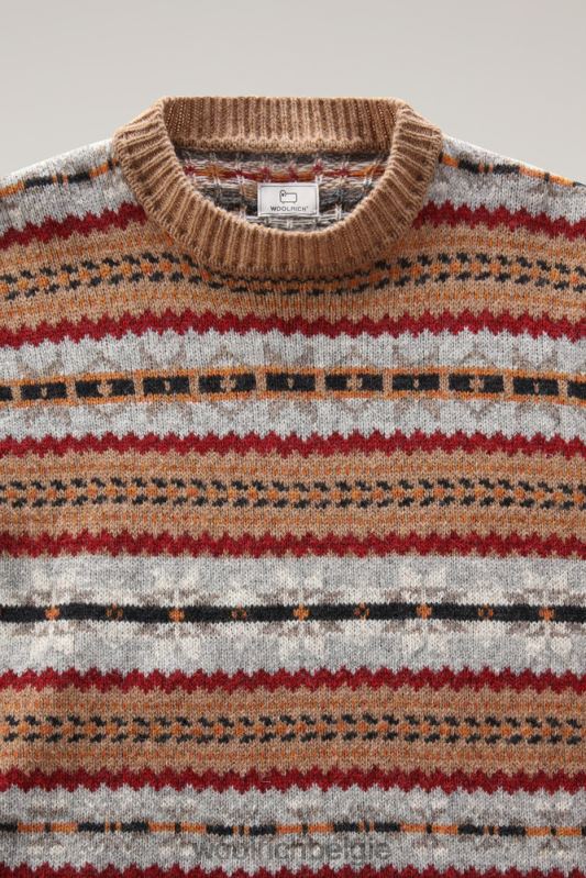 Fair Isle ronde hals van scheermesje Shetlandwol Woolrich Heren 8TTN0674 donkere kameel kleding