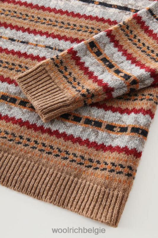 Fair Isle ronde hals van scheermesje Shetlandwol Woolrich Heren 8TTN0674 donkere kameel kleding