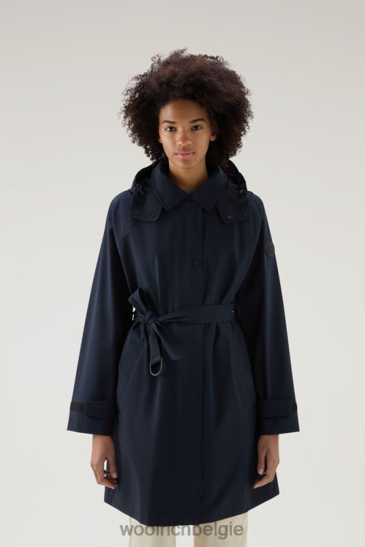 Fayette lichte trenchcoat met afneembare capuchon Woolrich vrouwen 8TTN027 Melton blauw kleding