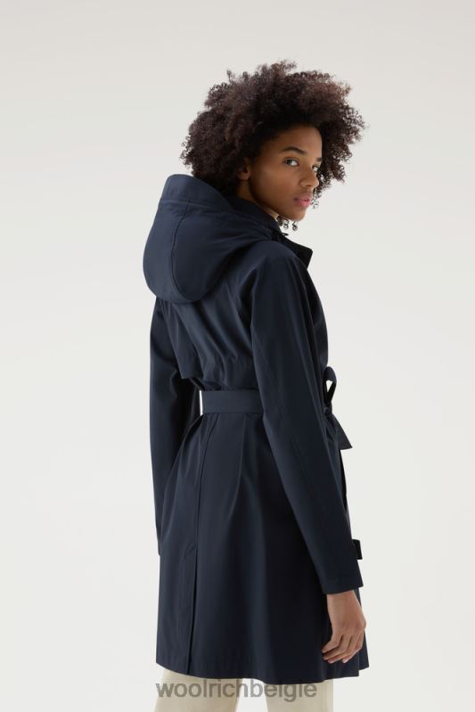 Fayette lichte trenchcoat met afneembare capuchon Woolrich vrouwen 8TTN027 Melton blauw kleding