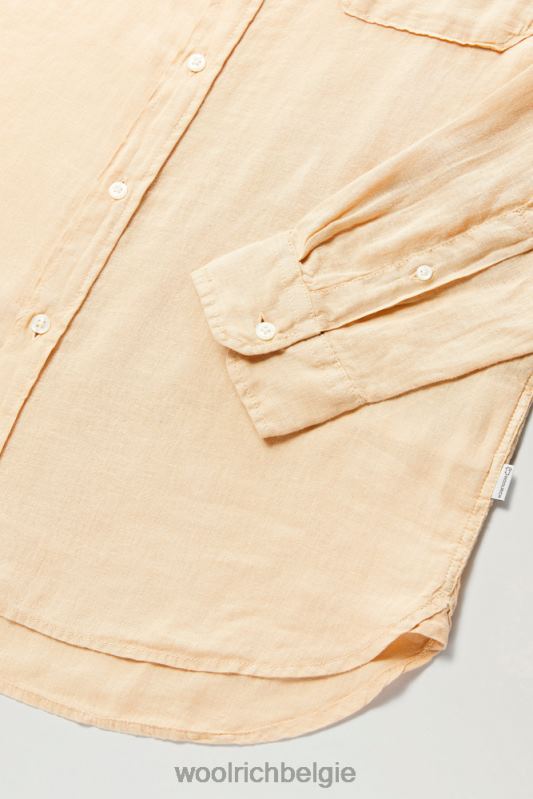 Garmentgeverfd overhemd van puur linnen met bandkraag Woolrich Heren 8TTN0555 strandzand kleding