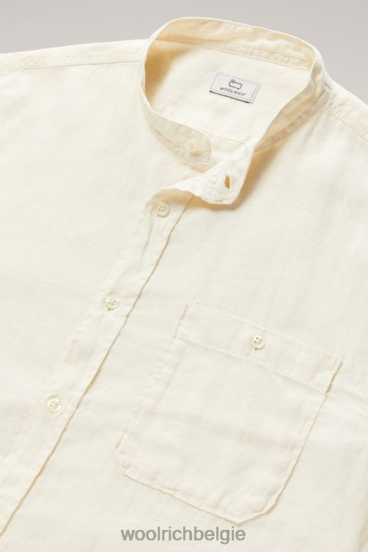Garmentgeverfd overhemd van puur linnen met bandkraag Woolrich Heren 8TTN0621 melkachtige crème kleding