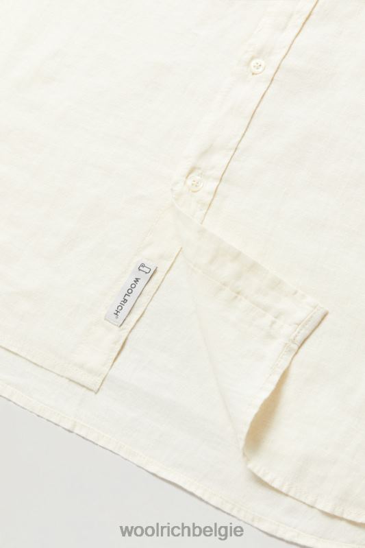 Garmentgeverfd overhemd van puur linnen met bandkraag Woolrich Heren 8TTN0621 melkachtige crème kleding
