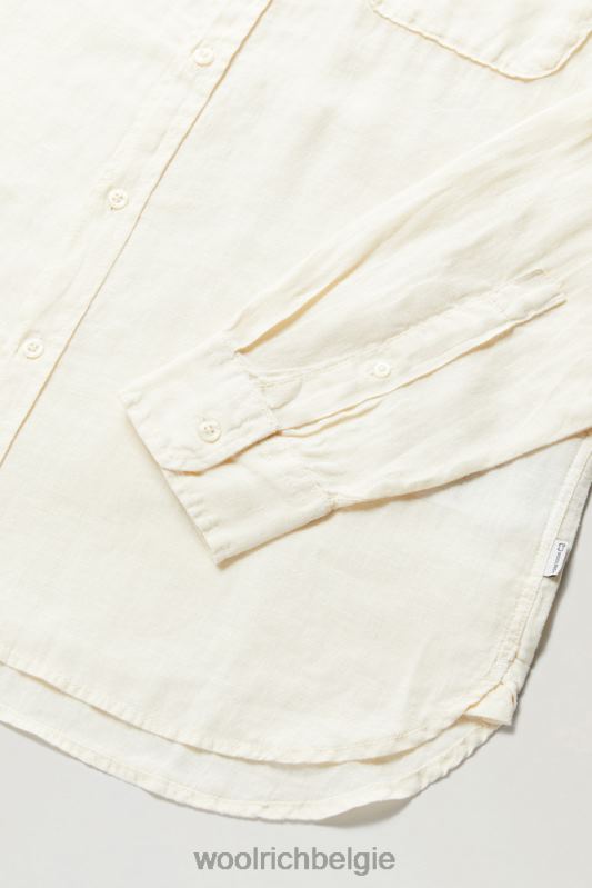 Garmentgeverfd overhemd van puur linnen met bandkraag Woolrich Heren 8TTN0621 melkachtige crème kleding