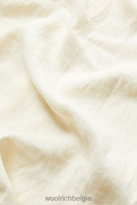 Garmentgeverfd overhemd van puur linnen met bandkraag Woolrich Heren 8TTN0621 melkachtige crème kleding