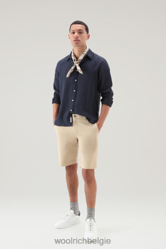 Garmentgeverfd overhemd van zuiver linnen Woolrich Heren 8TTN0376 Melton blauw kleding