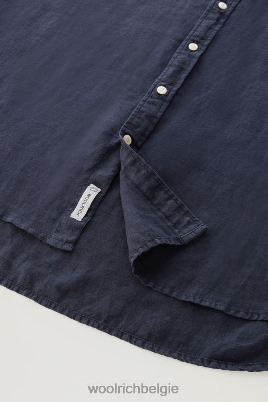 Garmentgeverfd overhemd van zuiver linnen Woolrich Heren 8TTN0376 Melton blauw kleding