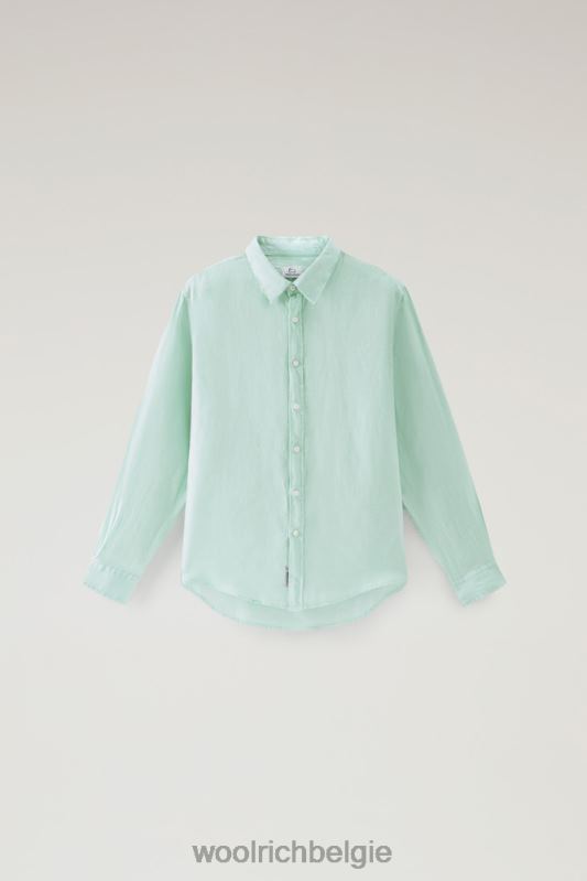 Garmentgeverfd overhemd van zuiver linnen Woolrich Heren 8TTN0404 haven groen kleding