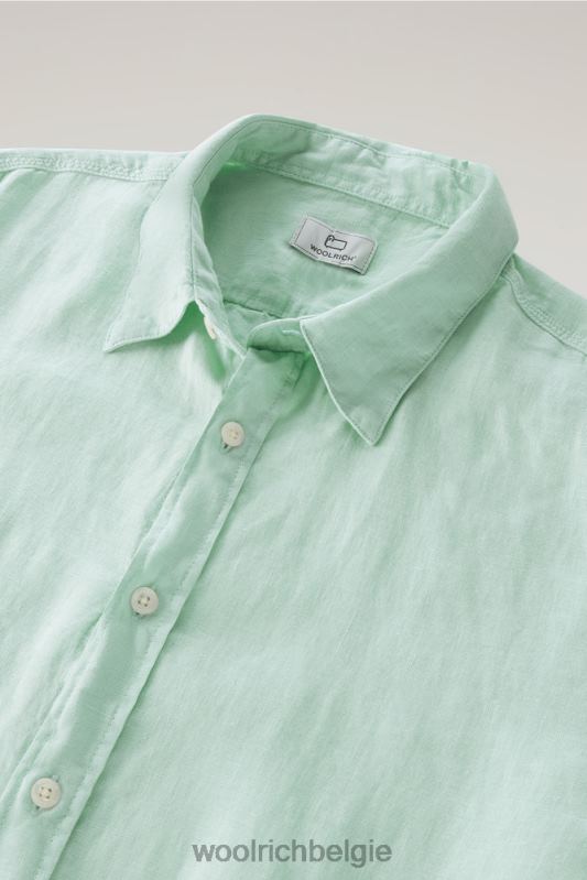 Garmentgeverfd overhemd van zuiver linnen Woolrich Heren 8TTN0404 haven groen kleding