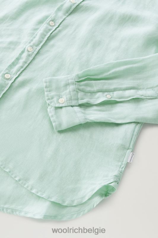 Garmentgeverfd overhemd van zuiver linnen Woolrich Heren 8TTN0404 haven groen kleding