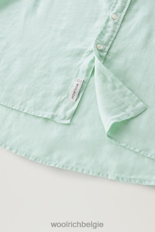 Garmentgeverfd overhemd van zuiver linnen Woolrich Heren 8TTN0404 haven groen kleding