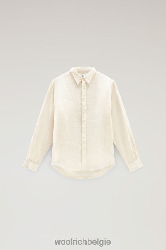 Garmentgeverfd overhemd van zuiver linnen Woolrich Heren 8TTN0408 melkachtige crème kleding