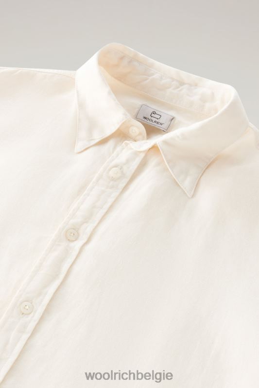 Garmentgeverfd overhemd van zuiver linnen Woolrich Heren 8TTN0408 melkachtige crème kleding