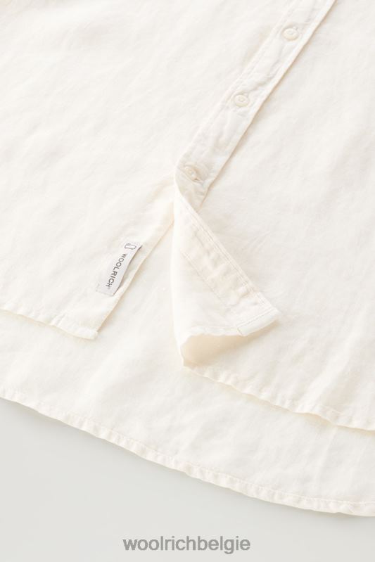 Garmentgeverfd overhemd van zuiver linnen Woolrich Heren 8TTN0408 melkachtige crème kleding