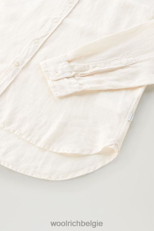 Garmentgeverfd overhemd van zuiver linnen Woolrich Heren 8TTN0408 melkachtige crème kleding