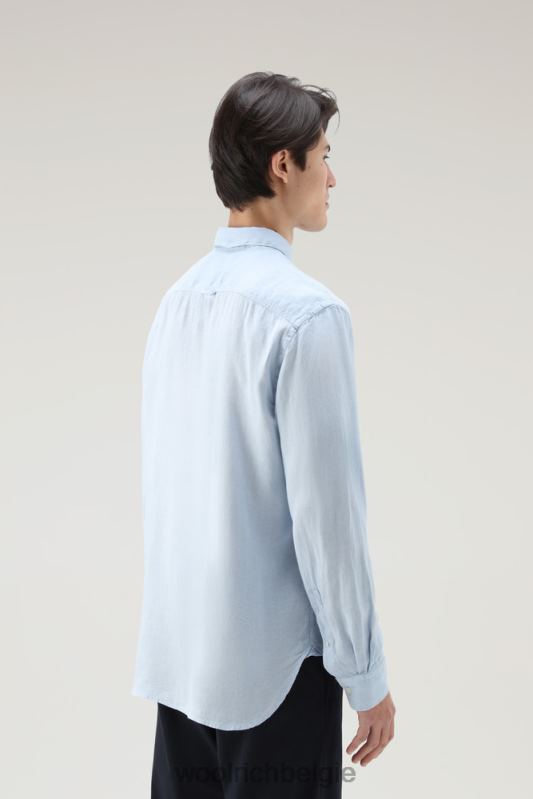 Garmentgeverfd overhemd van zuiver linnen Woolrich Heren 8TTN0548 bleek indigo kleding