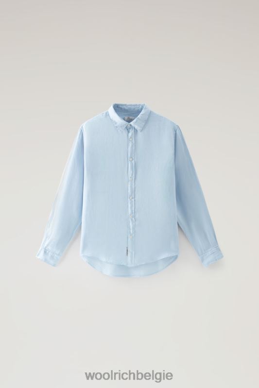 Garmentgeverfd overhemd van zuiver linnen Woolrich Heren 8TTN0548 bleek indigo kleding