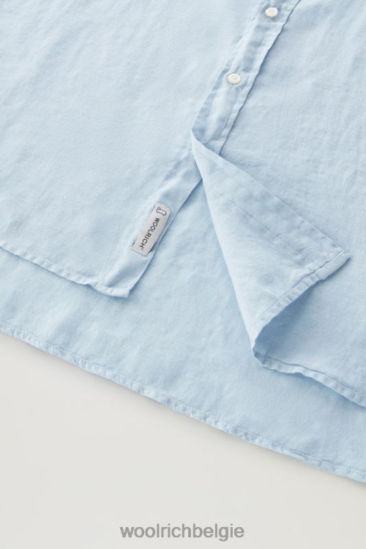 Garmentgeverfd overhemd van zuiver linnen Woolrich Heren 8TTN0548 bleek indigo kleding