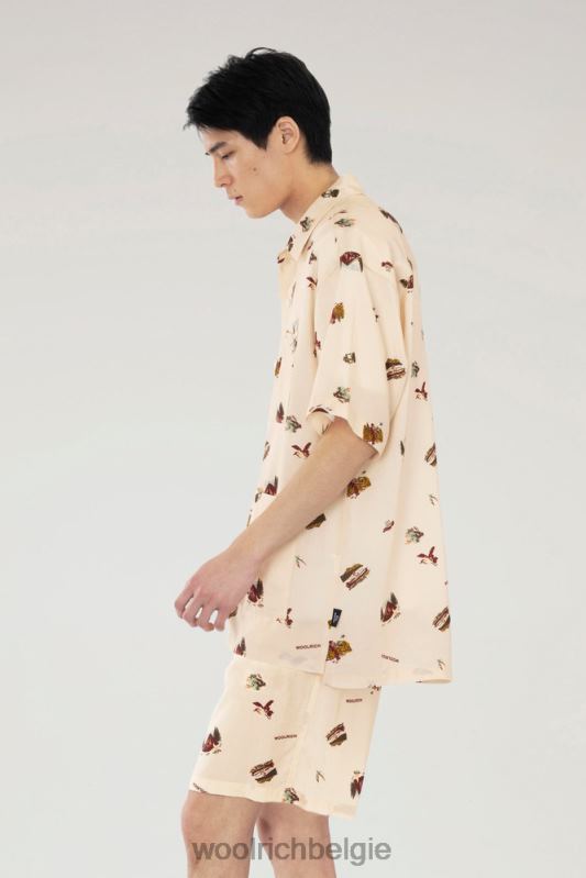 Geprint overhemd met korte mouwen van lyocell Woolrich Heren 8TTN0511 beige kleding