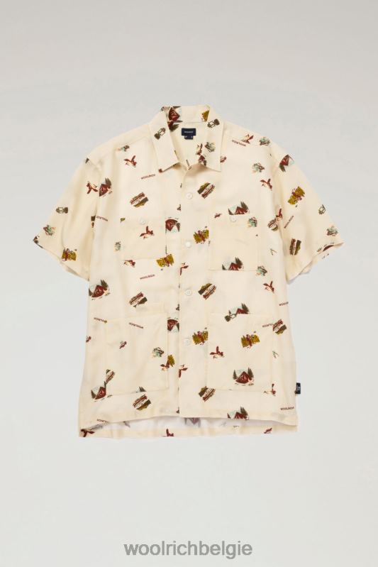Geprint overhemd met korte mouwen van lyocell Woolrich Heren 8TTN0511 beige kleding