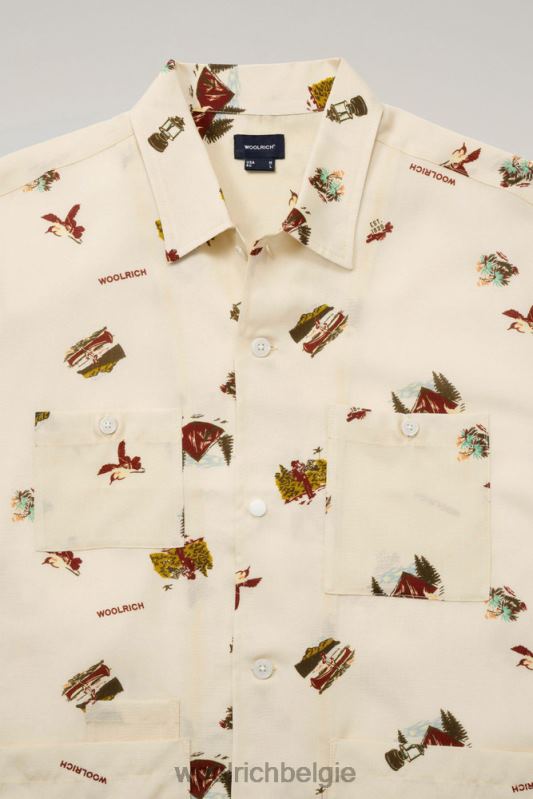 Geprint overhemd met korte mouwen van lyocell Woolrich Heren 8TTN0511 beige kleding