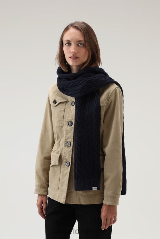 Geverfde kabelgebreide sjaal Woolrich vrouwen 8TTN0270 donkerblauw accessoires
