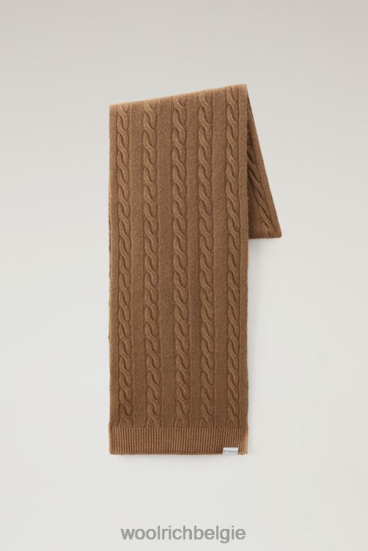 Geverfde kabelgebreide sjaal Woolrich vrouwen 8TTN0275 donkere kameel accessoires