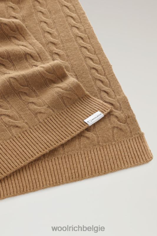 Geverfde kabelgebreide sjaal Woolrich vrouwen 8TTN0275 donkere kameel accessoires