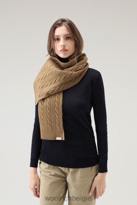 Geverfde kabelgebreide sjaal Woolrich vrouwen 8TTN0275 donkere kameel accessoires