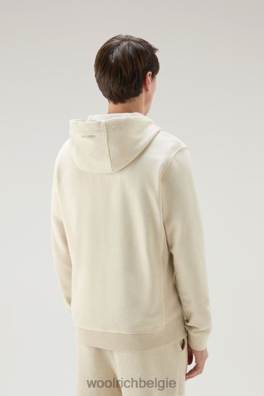 Hoodie met volledige ritssluiting van een linnen-katoen-fleecemix Woolrich Heren 8TTN0512 strandzand kleding