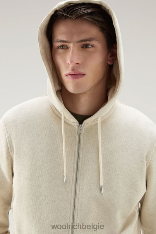 Hoodie met volledige ritssluiting van een linnen-katoen-fleecemix Woolrich Heren 8TTN0512 strandzand kleding