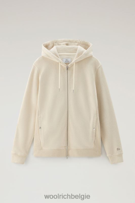 Hoodie met volledige ritssluiting van een linnen-katoen-fleecemix Woolrich Heren 8TTN0512 strandzand kleding