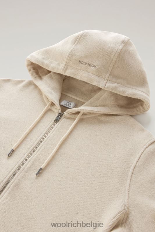 Hoodie met volledige ritssluiting van een linnen-katoen-fleecemix Woolrich Heren 8TTN0512 strandzand kleding