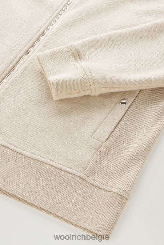 Hoodie met volledige ritssluiting van een linnen-katoen-fleecemix Woolrich Heren 8TTN0512 strandzand kleding