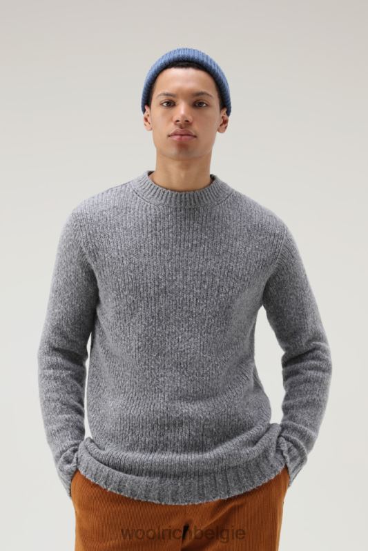 Hunter-trui van scheerwol met ronde hals Woolrich Heren 8TTN0731 grijs gemêleerd kleding