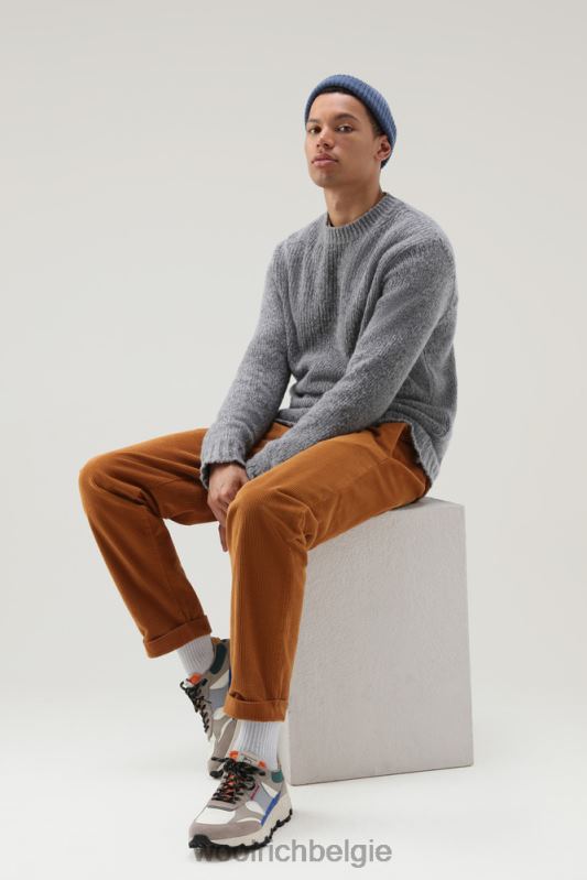 Hunter-trui van scheerwol met ronde hals Woolrich Heren 8TTN0731 grijs gemêleerd kleding