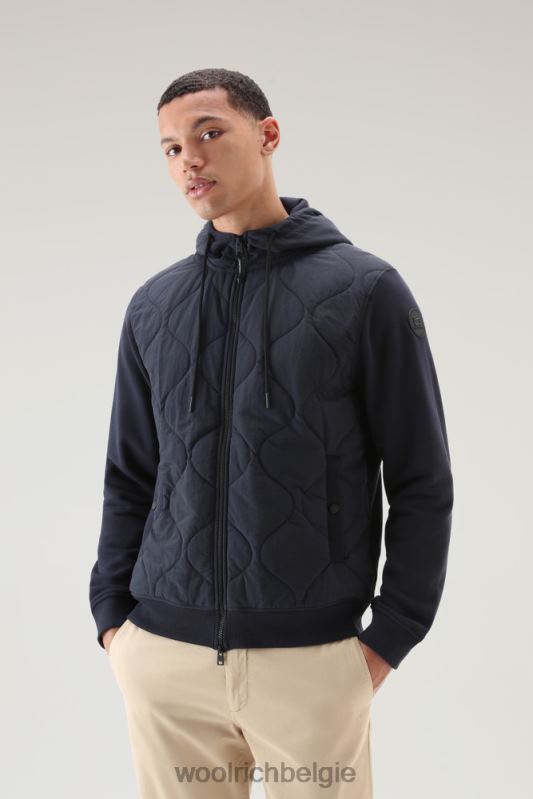 Hybride hoodie met rits van katoen en gewatteerd taslan-nylon Woolrich Heren 8TTN0509 Melton blauw kleding