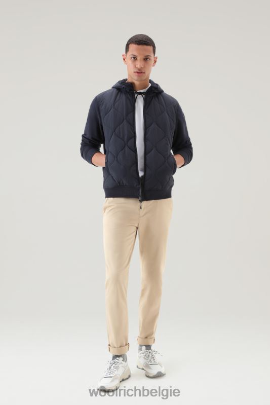 Hybride hoodie met rits van katoen en gewatteerd taslan-nylon Woolrich Heren 8TTN0509 Melton blauw kleding