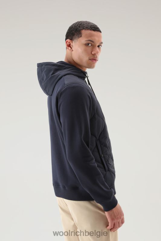 Hybride hoodie met rits van katoen en gewatteerd taslan-nylon Woolrich Heren 8TTN0509 Melton blauw kleding