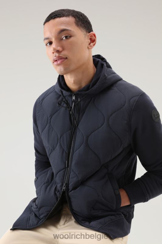 Hybride hoodie met rits van katoen en gewatteerd taslan-nylon Woolrich Heren 8TTN0509 Melton blauw kleding