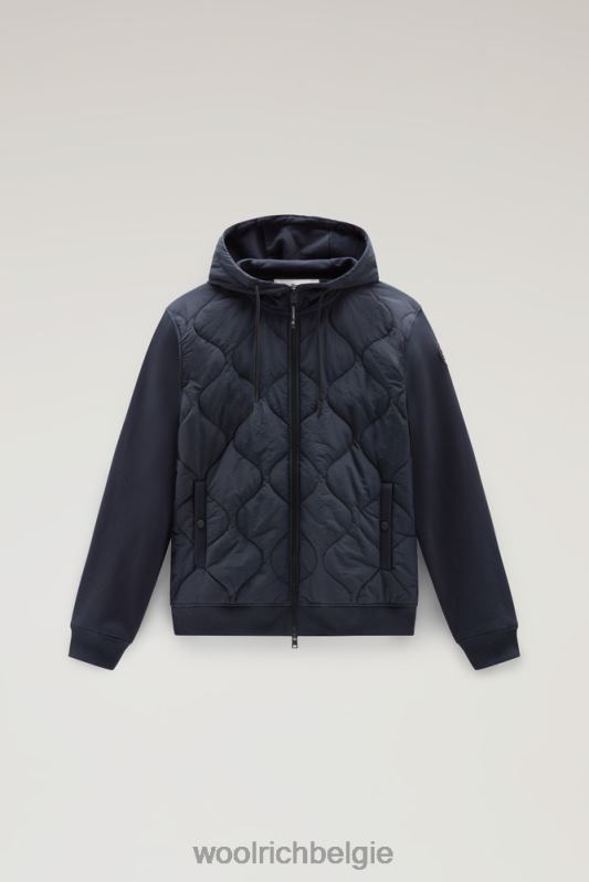 Hybride hoodie met rits van katoen en gewatteerd taslan-nylon Woolrich Heren 8TTN0509 Melton blauw kleding
