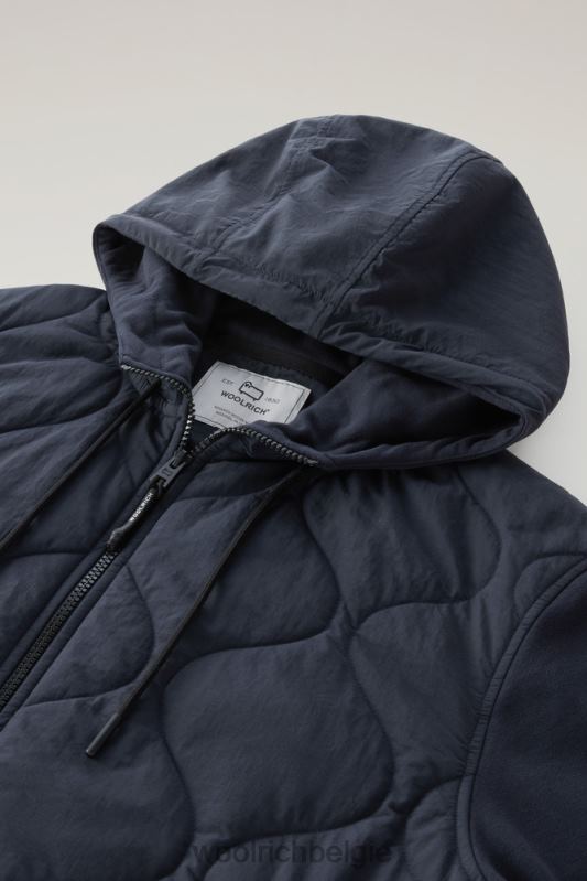 Hybride hoodie met rits van katoen en gewatteerd taslan-nylon Woolrich Heren 8TTN0509 Melton blauw kleding